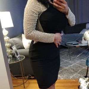 Xscape Black Long-sleeve Studded Colorblock Sheath